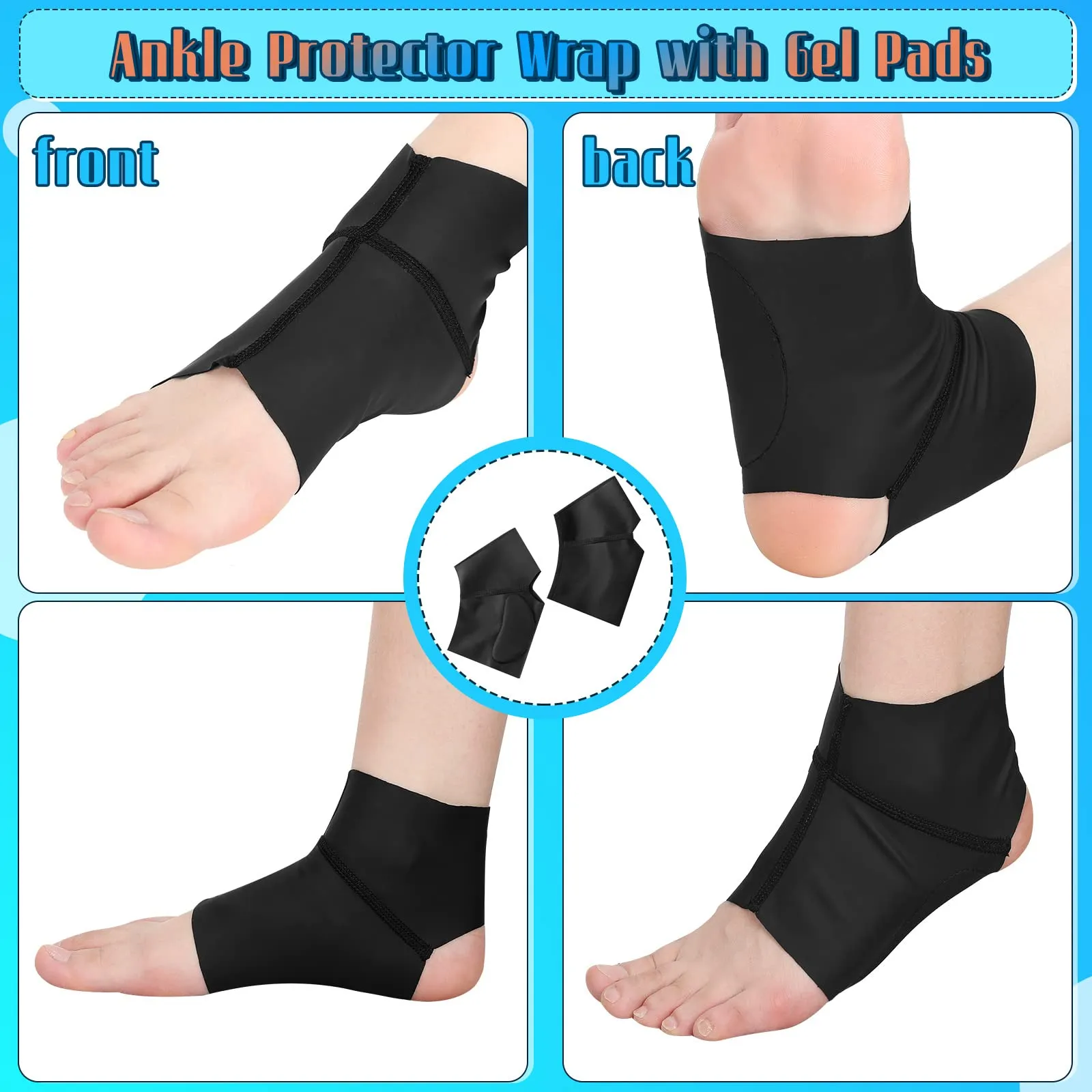 4 Pcs Arch Support Brace, Ankle Sleeve with Gel Pads Ankle Support Brace Foot Compression Sleeve Soft Ankle Wraps Support Protector for Plantar Heel Spurs Feet Pain Flat Feet Pain Relief, Men Women