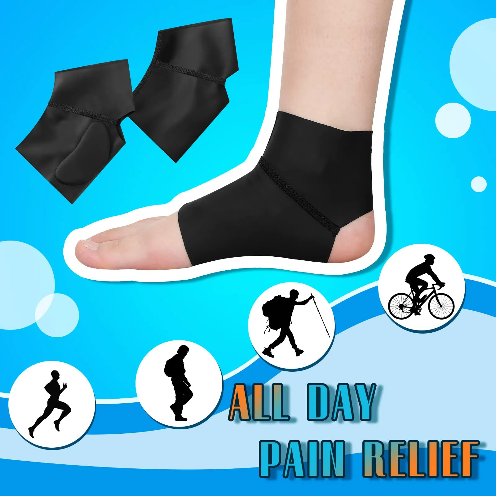 4 Pcs Arch Support Brace, Ankle Sleeve with Gel Pads Ankle Support Brace Foot Compression Sleeve Soft Ankle Wraps Support Protector for Plantar Heel Spurs Feet Pain Flat Feet Pain Relief, Men Women