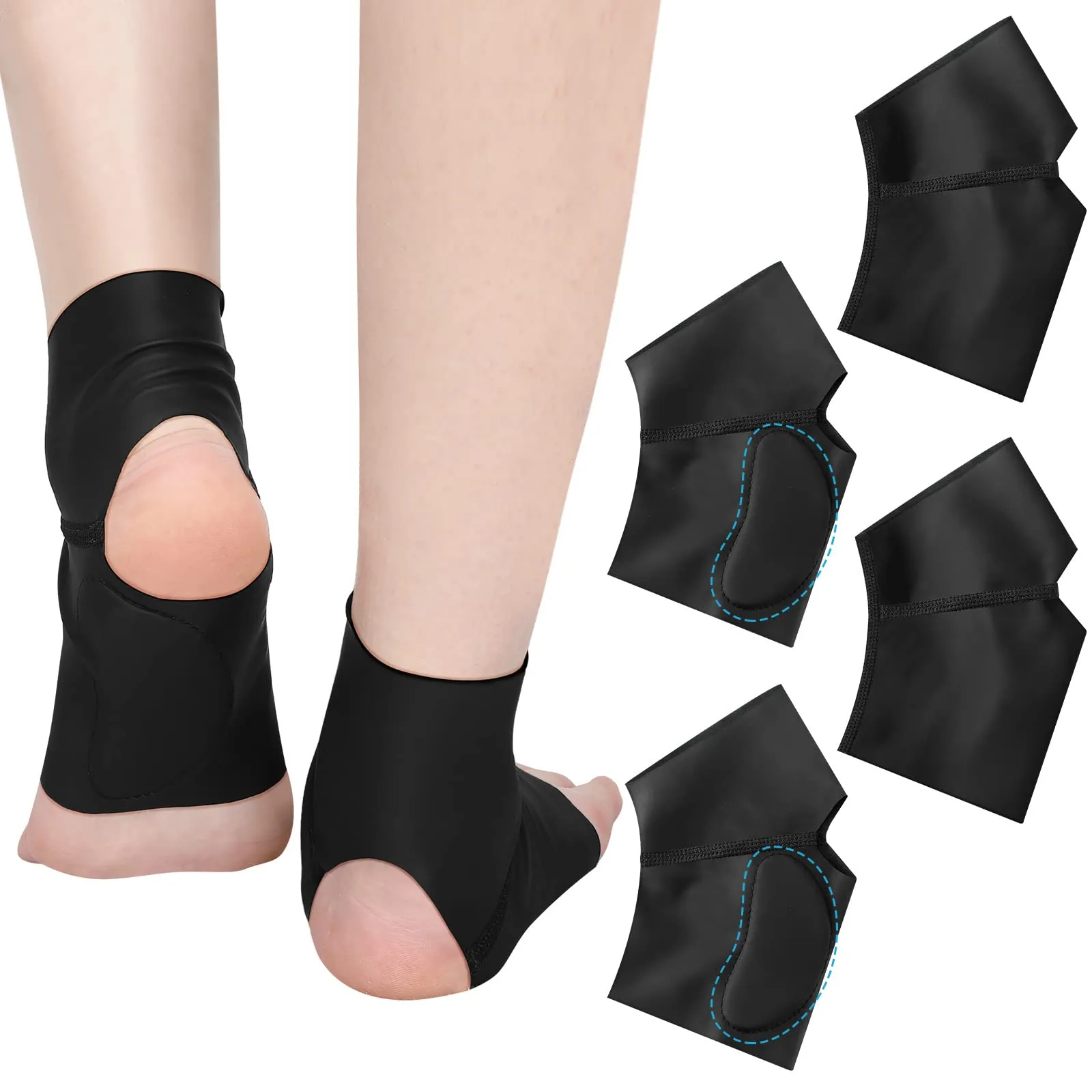 4 Pcs Arch Support Brace, Ankle Sleeve with Gel Pads Ankle Support Brace Foot Compression Sleeve Soft Ankle Wraps Support Protector for Plantar Heel Spurs Feet Pain Flat Feet Pain Relief, Men Women