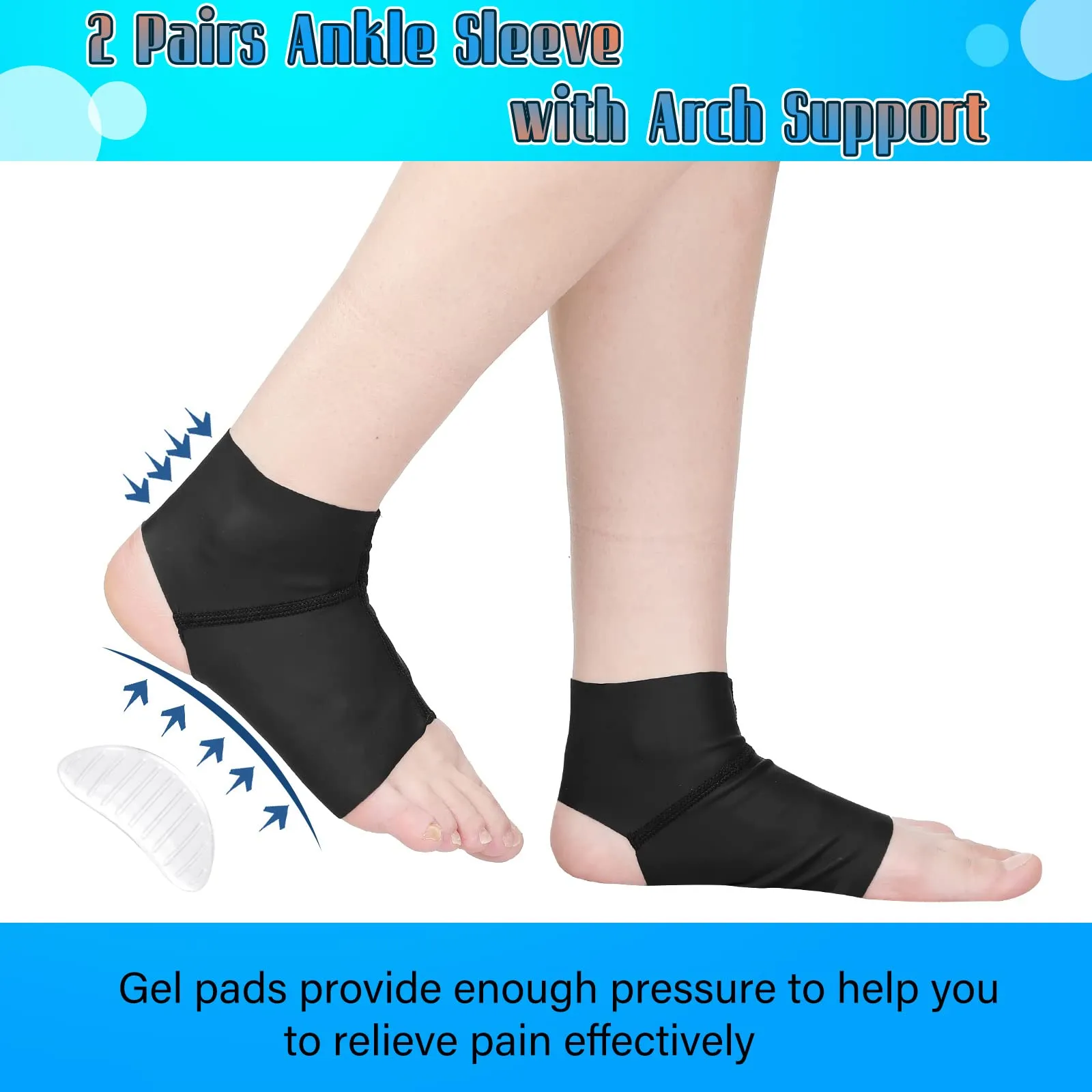 4 Pcs Arch Support Brace, Ankle Sleeve with Gel Pads Ankle Support Brace Foot Compression Sleeve Soft Ankle Wraps Support Protector for Plantar Heel Spurs Feet Pain Flat Feet Pain Relief, Men Women