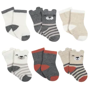 6-Pack Baby Boys Bear Jersey Crew Wiggle-Proof™ Socks