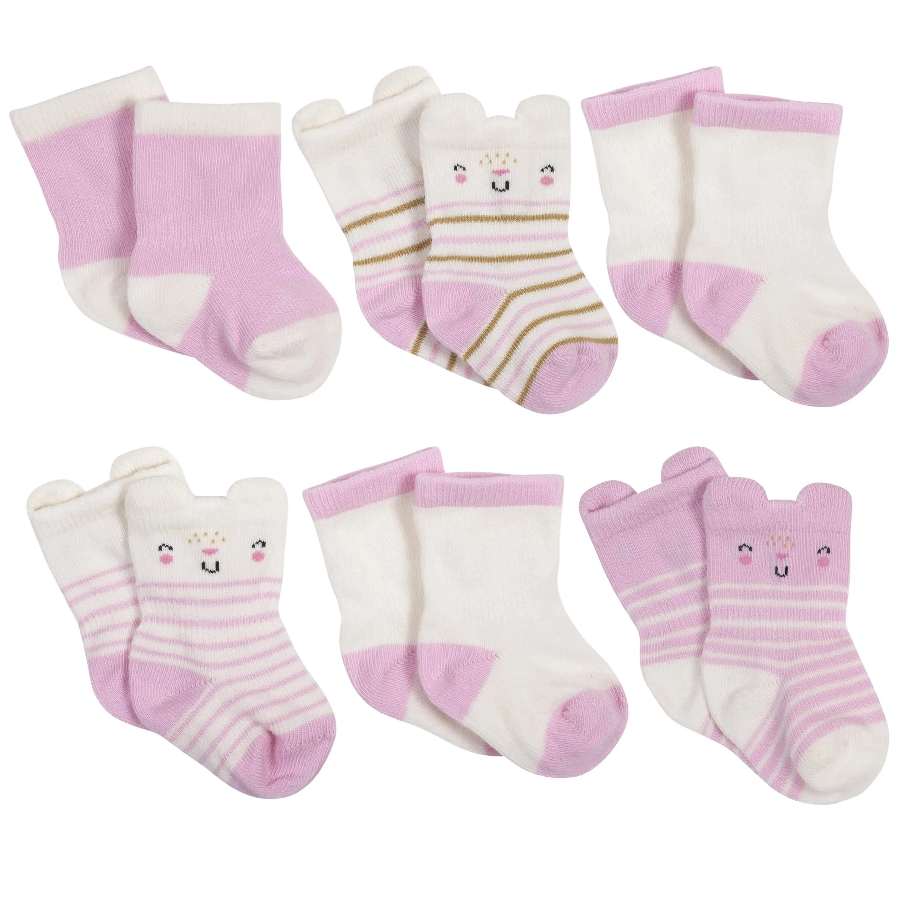 6-Pack Baby Girls Bunny Jersey Crew Wiggle-Proof™ Socks