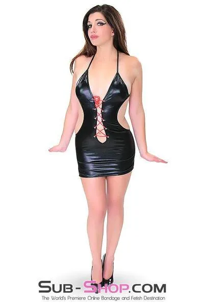 9903RS      Make Me Yours Lace Up Black & Red Bondage Dress - LAST CHANCE - Final Closeout!