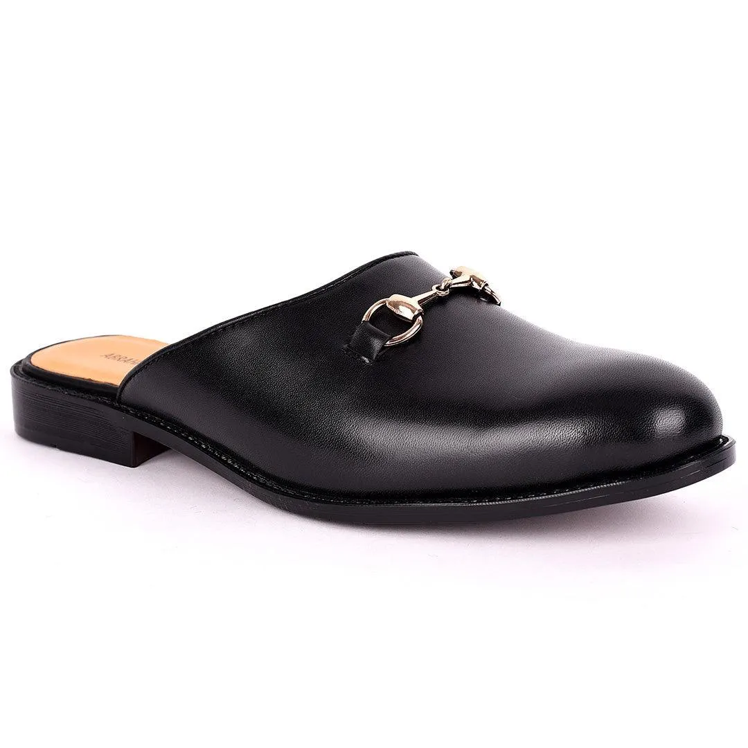 Abraham Mathias Plain Leather Chain Logo Men's Half Shoe- Black