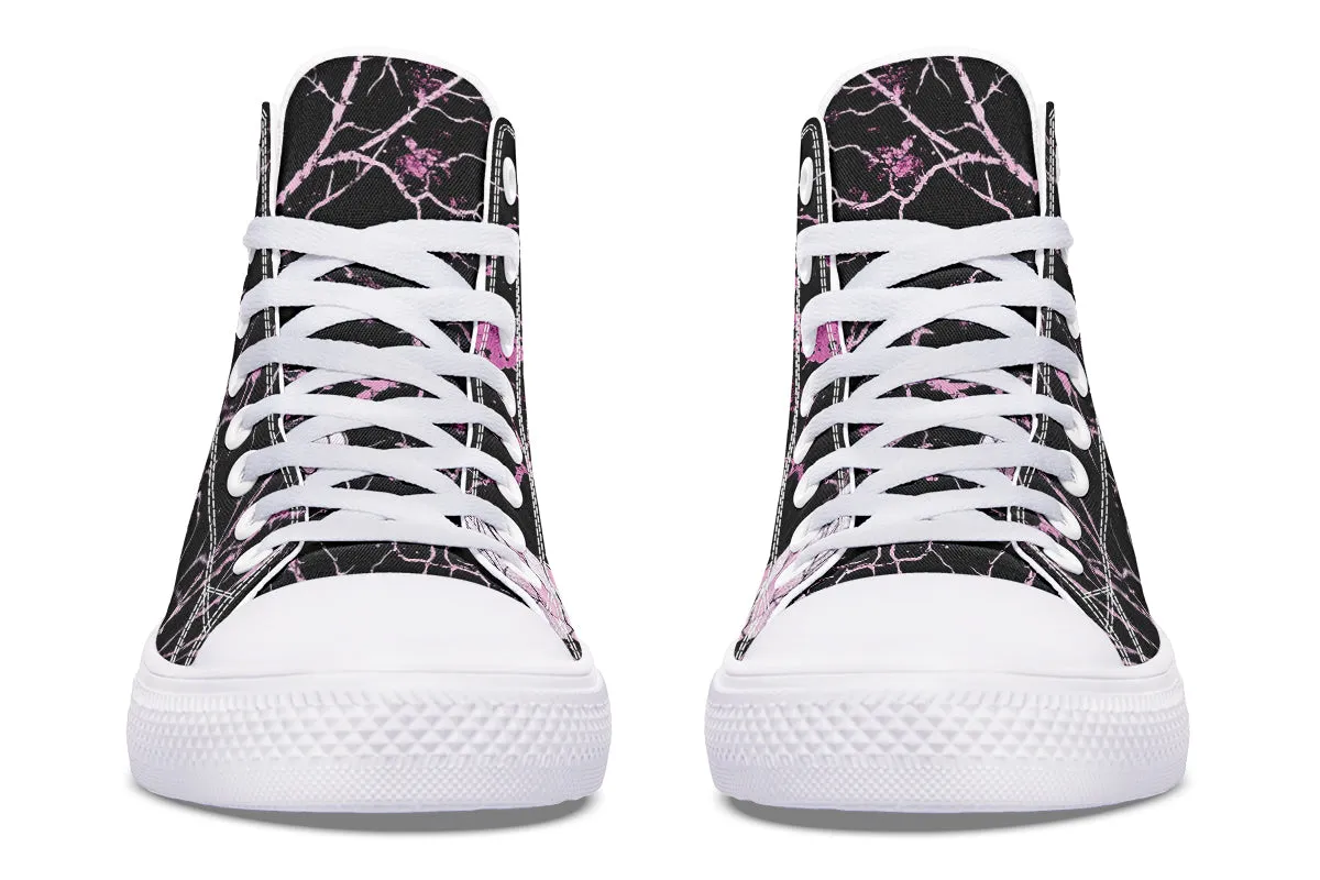 Amethyst Kintsugi Rose High Tops - Classic Premium Canvas Shoes with Comfortable and Durable Soles