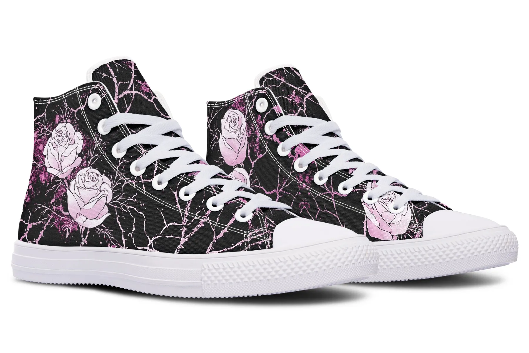 Amethyst Kintsugi Rose High Tops - Classic Premium Canvas Shoes with Comfortable and Durable Soles