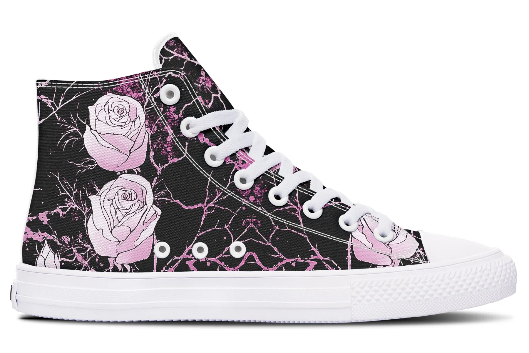 Amethyst Kintsugi Rose High Tops - Classic Premium Canvas Shoes with Comfortable and Durable Soles