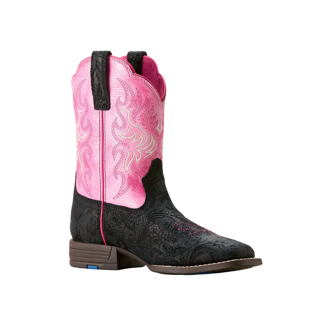 Ariat Kid's Outrider Black Floral Emboss Painted Peony Boots