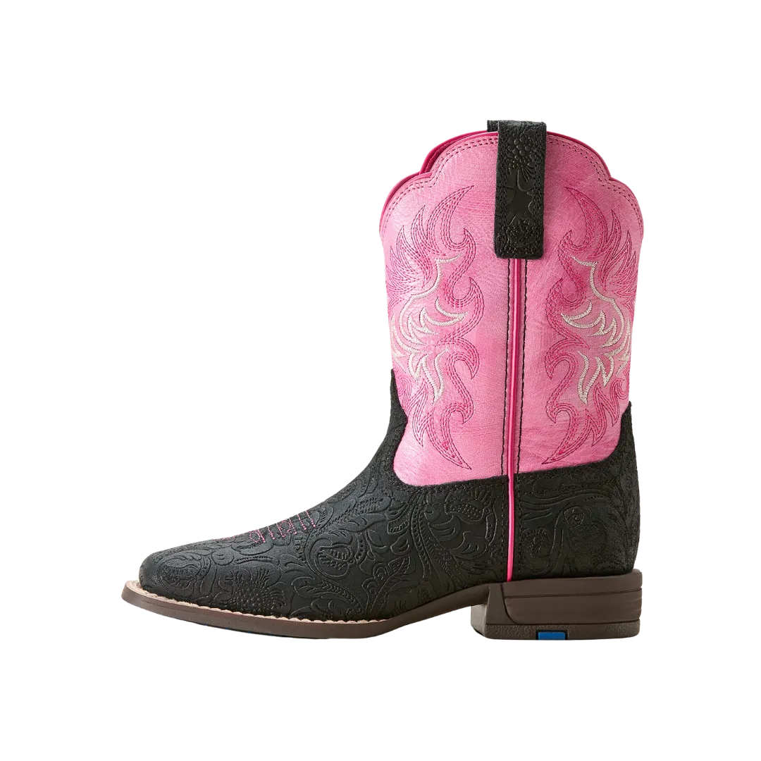 Ariat Kid's Outrider Black Floral Emboss Painted Peony Boots