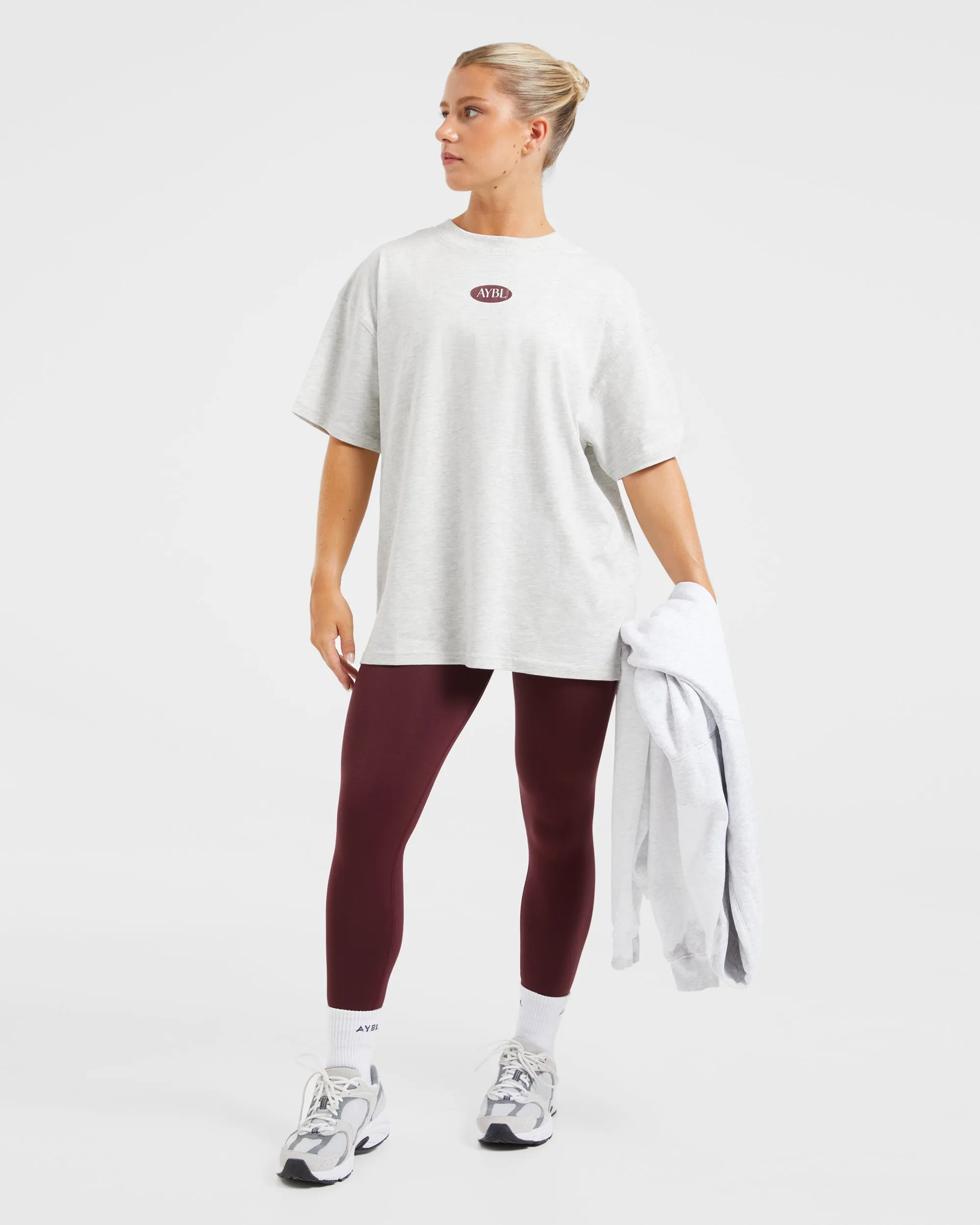 AYBL Lifestyle Oversized T Shirt - Heather Grey/Burgundy