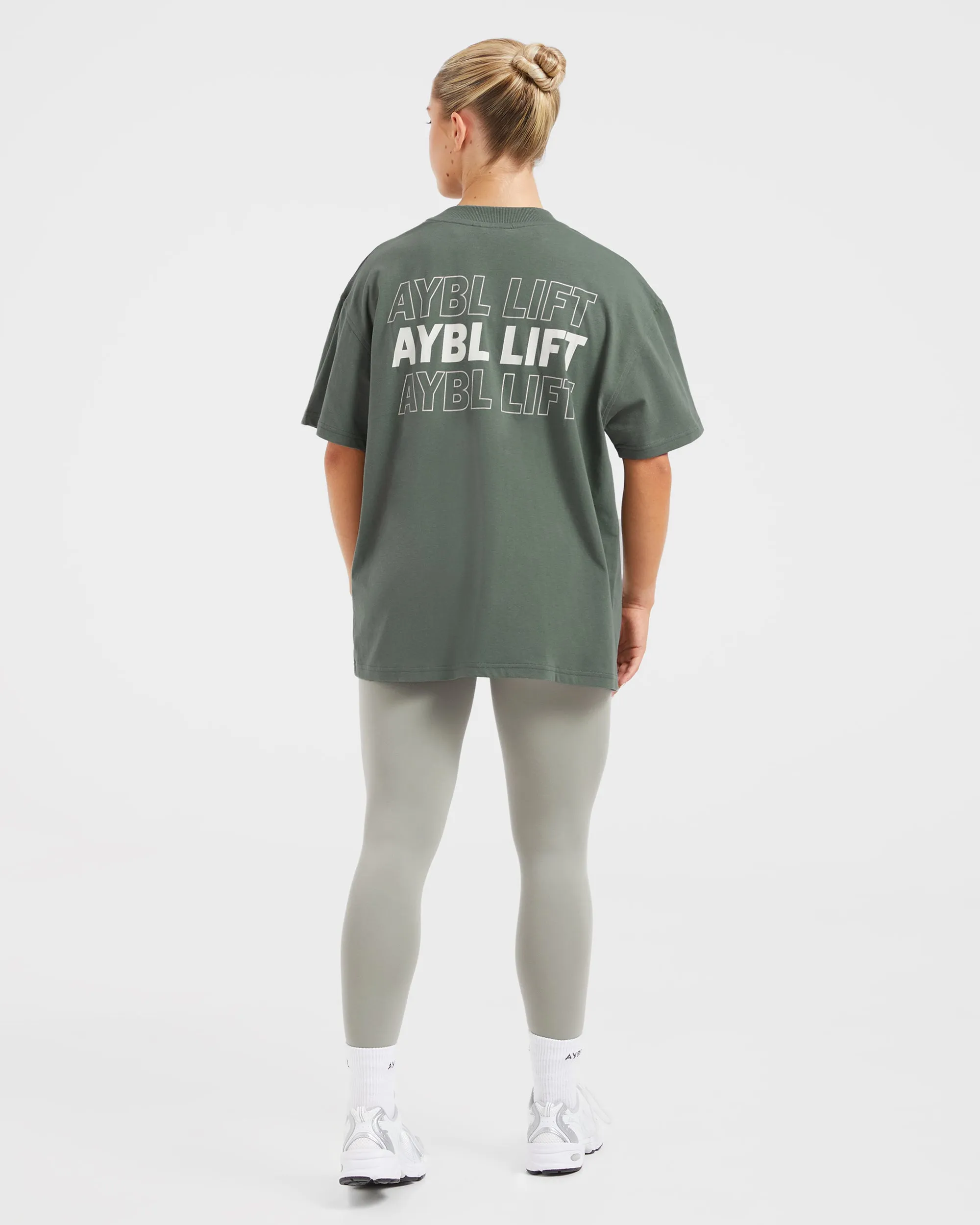 AYBL Lift Italic Oversized T Shirt - Green/Off White