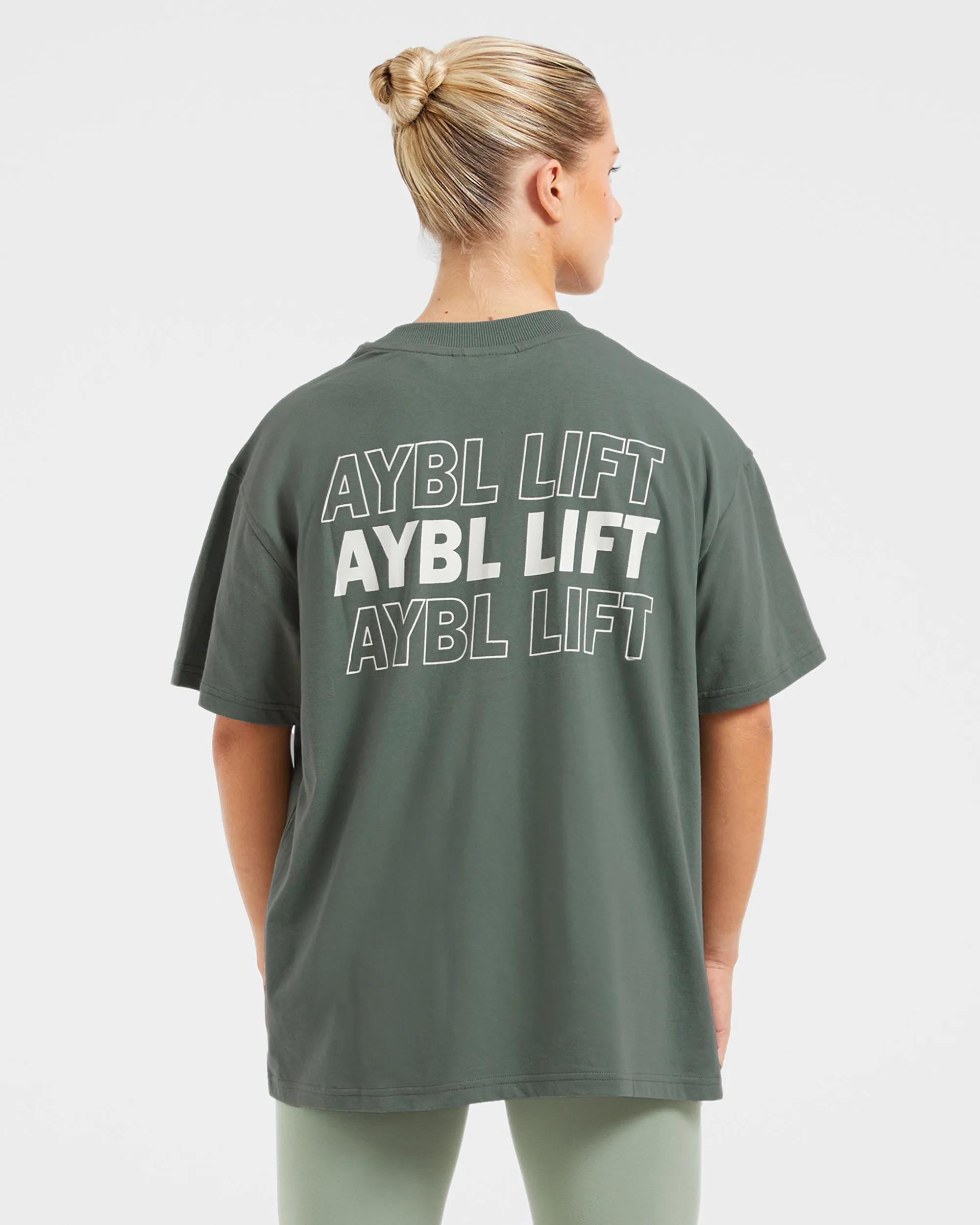 AYBL Lift Italic Oversized T Shirt - Green/Off White