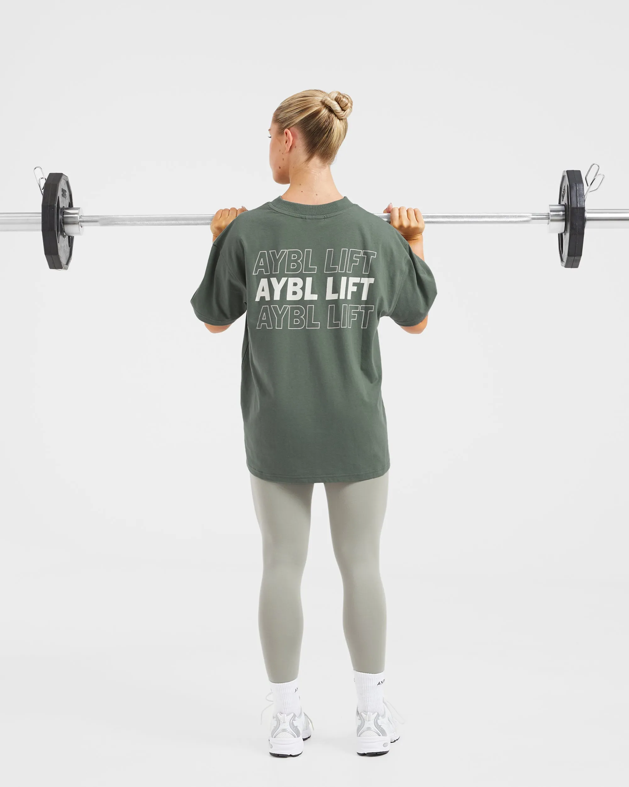 AYBL Lift Italic Oversized T Shirt - Green/Off White