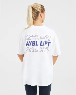 AYBL Lift Italic Oversized T Shirt - White/Navy