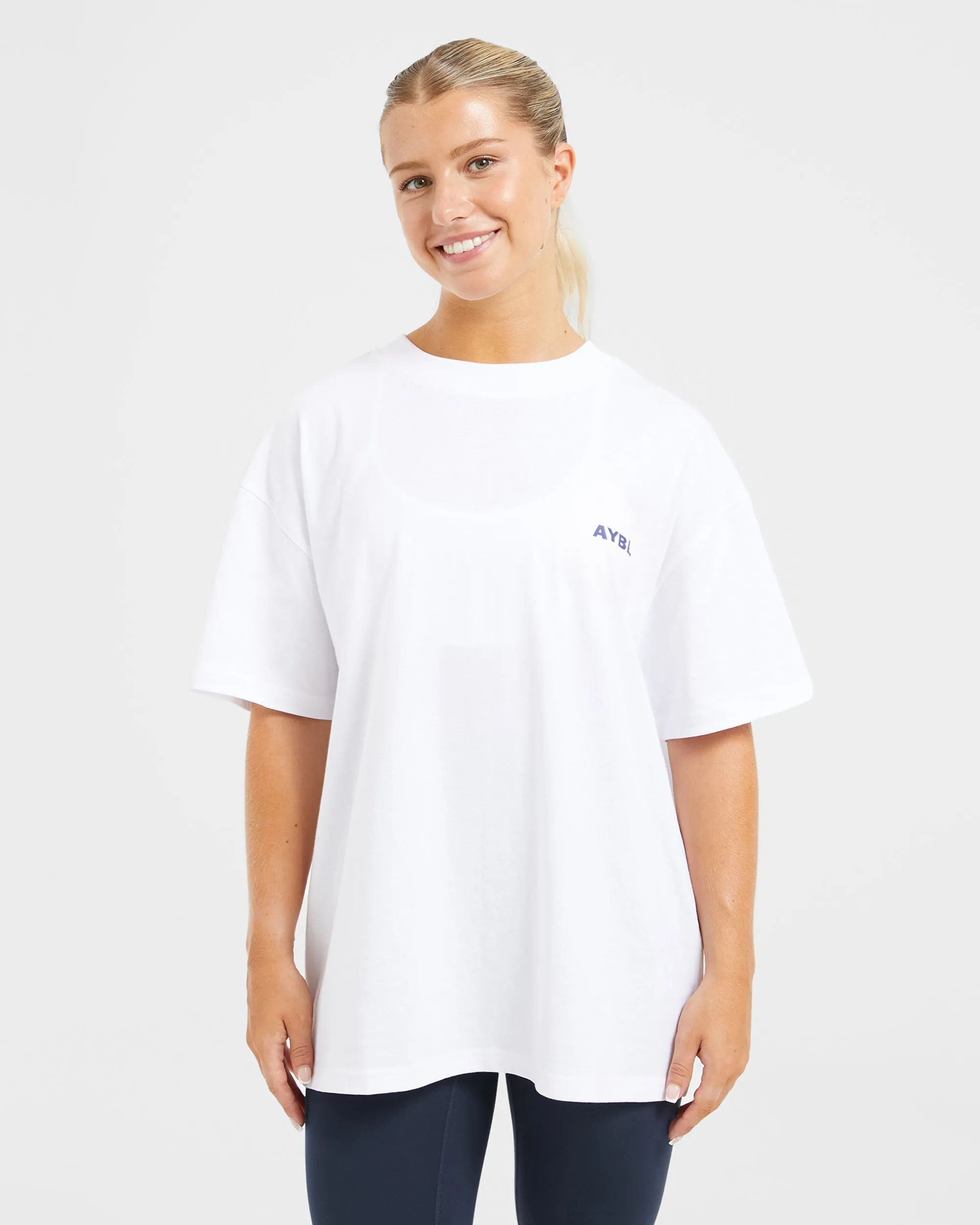 AYBL Lift Italic Oversized T Shirt - White/Navy