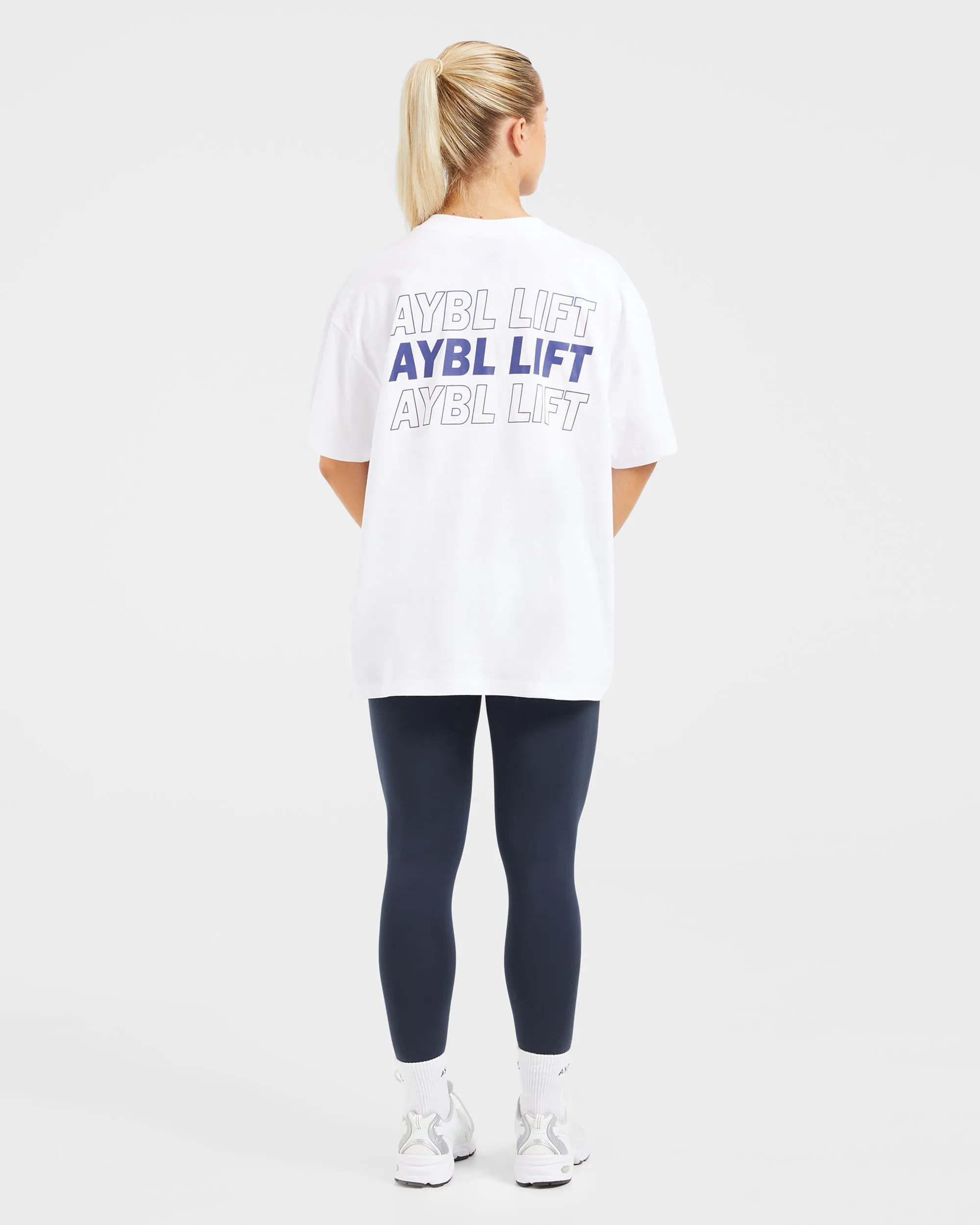 AYBL Lift Italic Oversized T Shirt - White/Navy