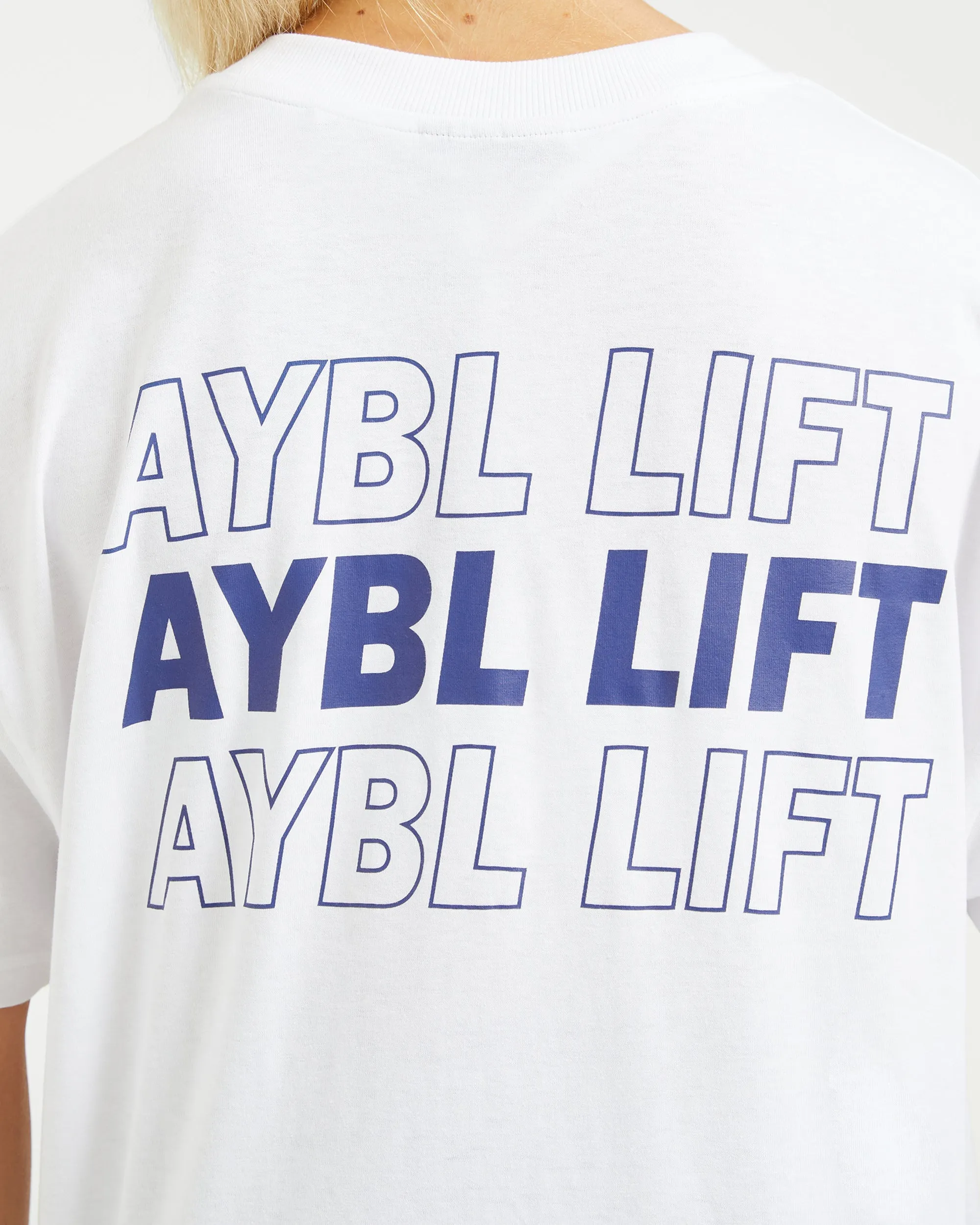 AYBL Lift Italic Oversized T Shirt - White/Navy