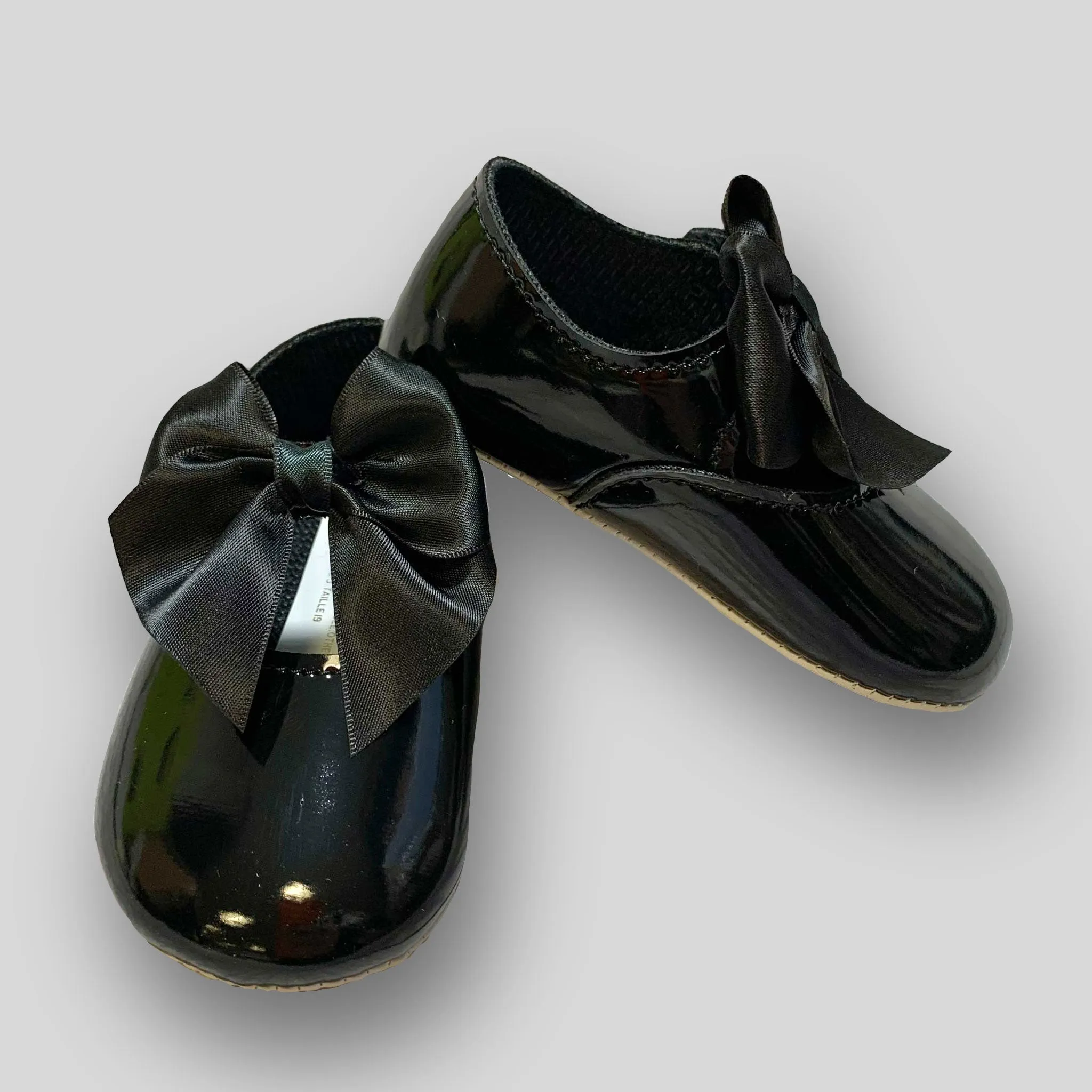 Baby Girl Shoes with Satin Ribbon Bow - Black