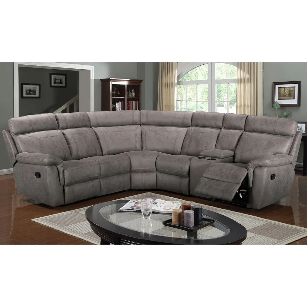 Baxter Fabric 2&2 Grey Reclining Corner Sofa w/ Console by Vida Living