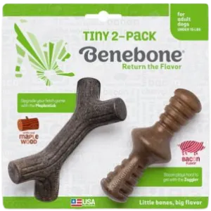 Benebone Bacon Flavored Zaggler Tough Dog Chew Toy, Tiny, 2 count