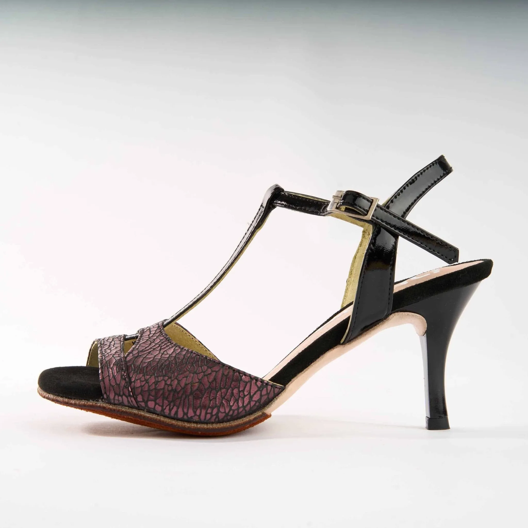 Black and Violet Textured Leather - Handmade Tango Shoe - Dana 4205