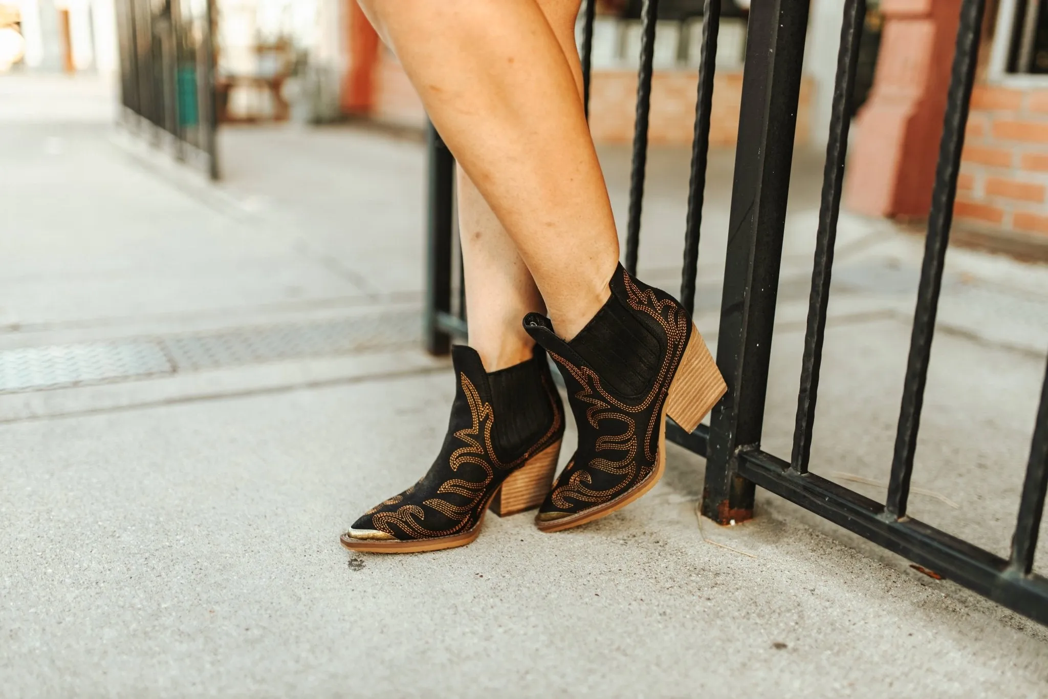 Black Embroidered Boot Stitch Western Booties