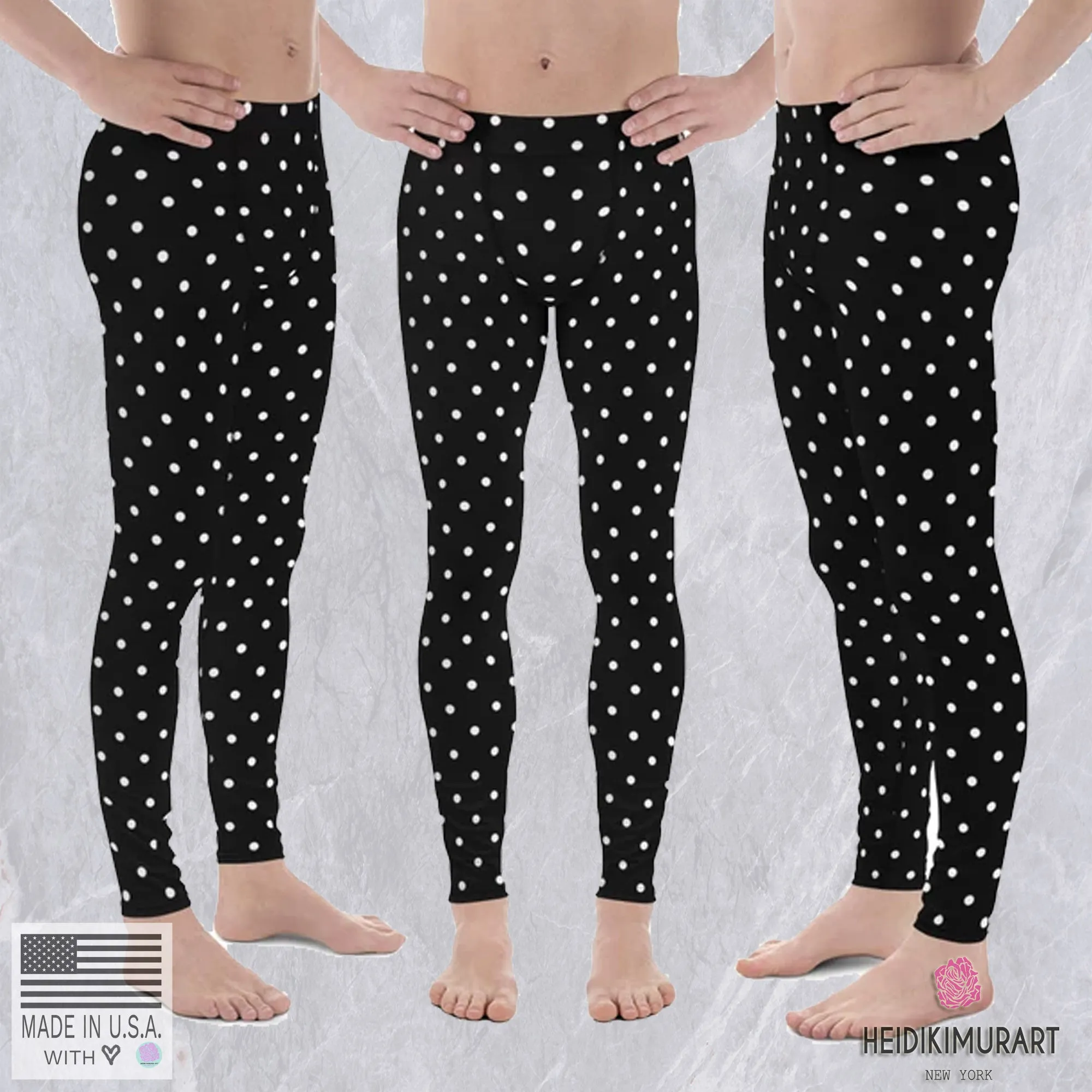 Black White Dots Meggings, Polka Dots Print Premium Men's Leggings-Made in USA/EU