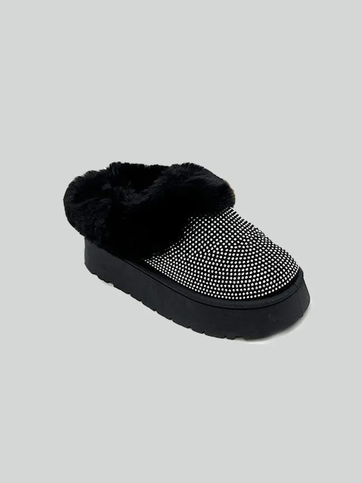 Bling Platform Fur Booties (black)