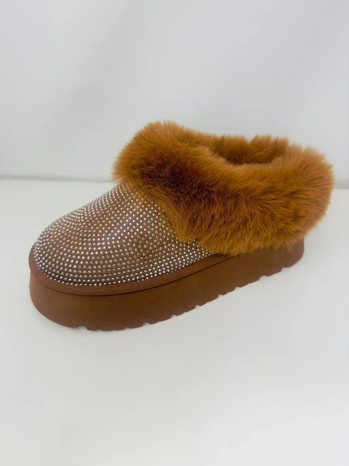 Bling Platform Fur Booties (chestnut)