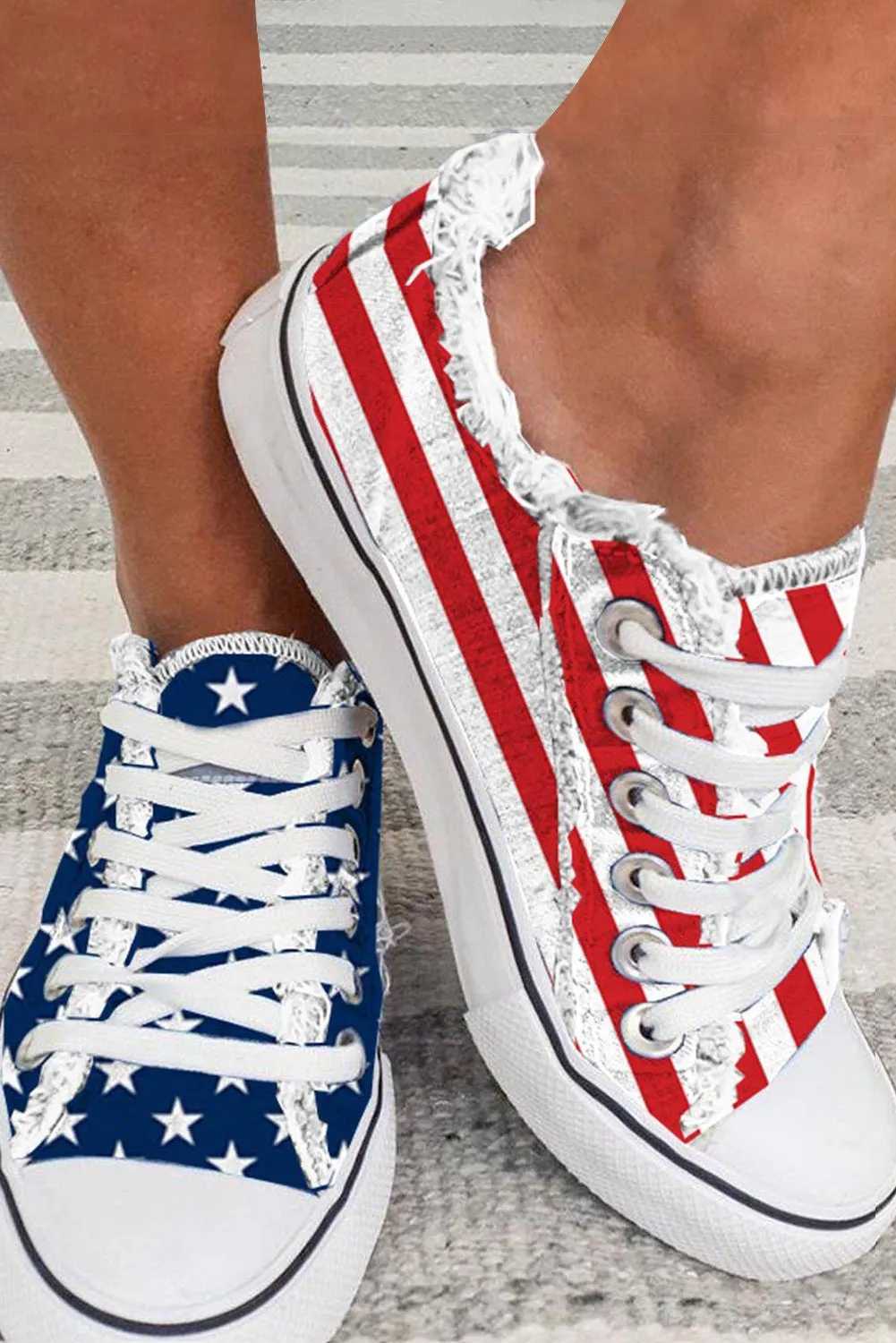 Blue American Flag Lace-up Canvas Flat Shoes