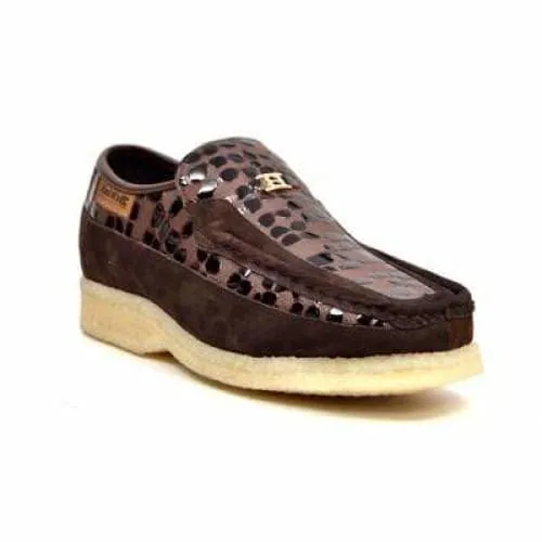 British Walkers Stone Men's Brown Pattern Leather Crepe Sole Slip On Shoes