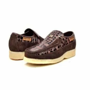 British Walkers Stone Men's Brown Pattern Leather Crepe Sole Slip On Shoes