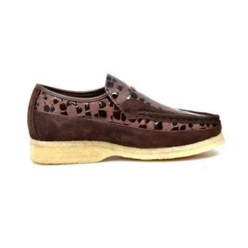 British Walkers Stone Men's Brown Pattern Leather Crepe Sole Slip On Shoes