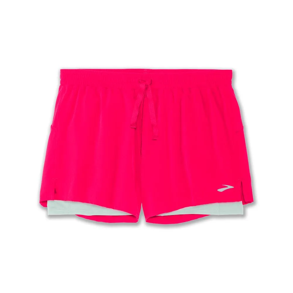 Brooks | Moment 5" 2-in-1 Short | Women's | Hyper Pink/Cool Mint