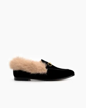 (Clean Up) Classic Horsebit Velvet Fur Flat Loafers