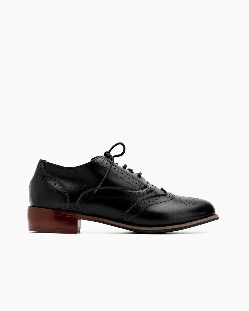 (Clean Up) Classic Lace-up Wingtip Leather Flat Oxfords