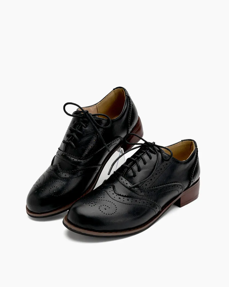 (Clean Up) Classic Lace-up Wingtip Leather Flat Oxfords