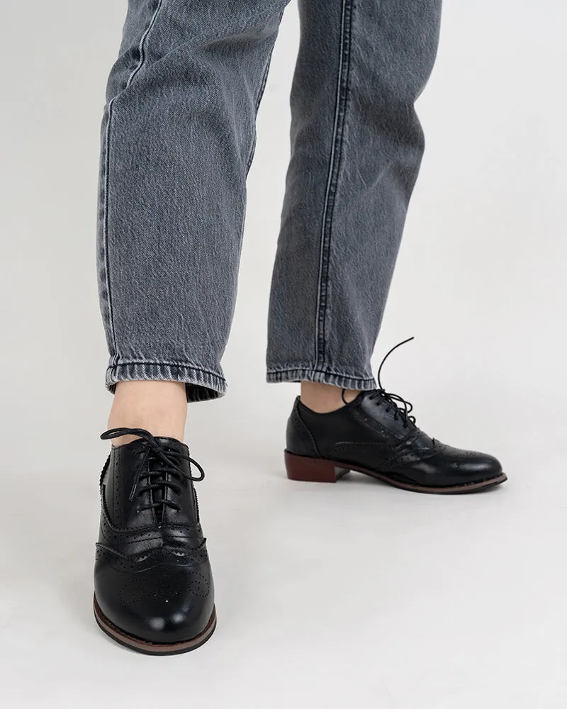 (Clean Up) Classic Lace-up Wingtip Leather Flat Oxfords