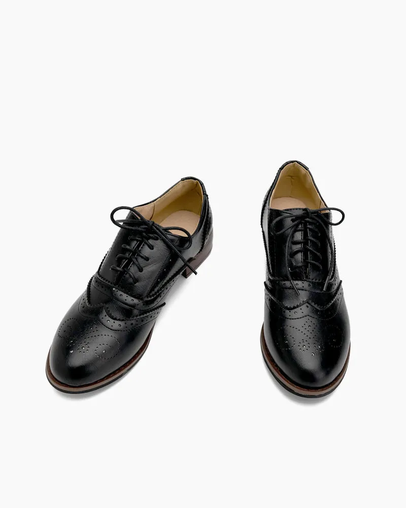 (Clean Up) Classic Lace-up Wingtip Leather Flat Oxfords