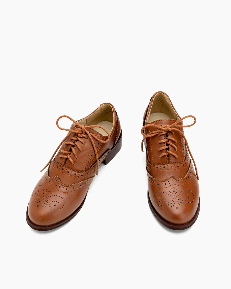 (Clean Up) Classic Lace-up Wingtip Leather Flat Oxfords