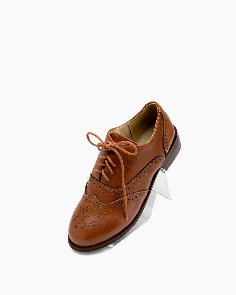 (Clean Up) Classic Lace-up Wingtip Leather Flat Oxfords