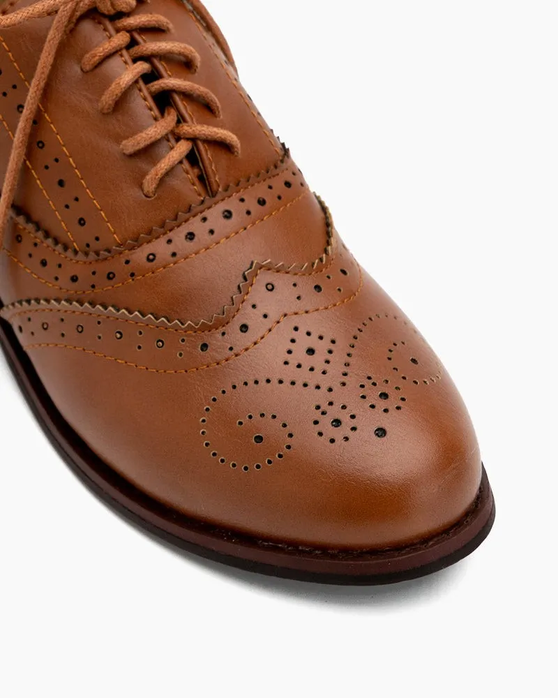 (Clean Up) Classic Lace-up Wingtip Leather Flat Oxfords