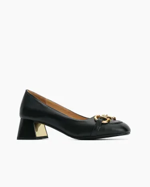 (Clean Up) Classic Metal Buckle Mid Heel Shallow Mouth Loafers