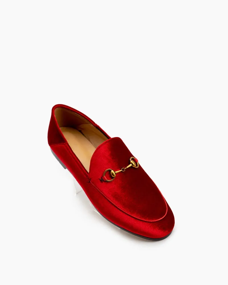 (Clean Up - US 8) Classic Metal Buckle Velvet Loafers