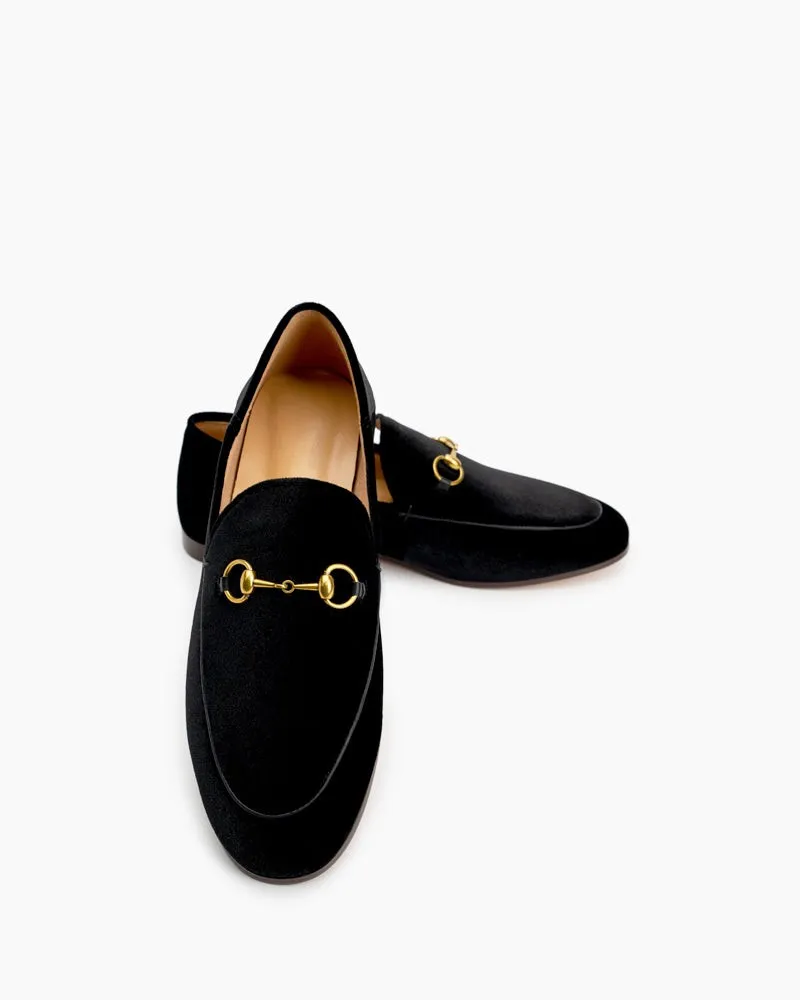 (Clean Up - US 8) Classic Metal Buckle Velvet Loafers