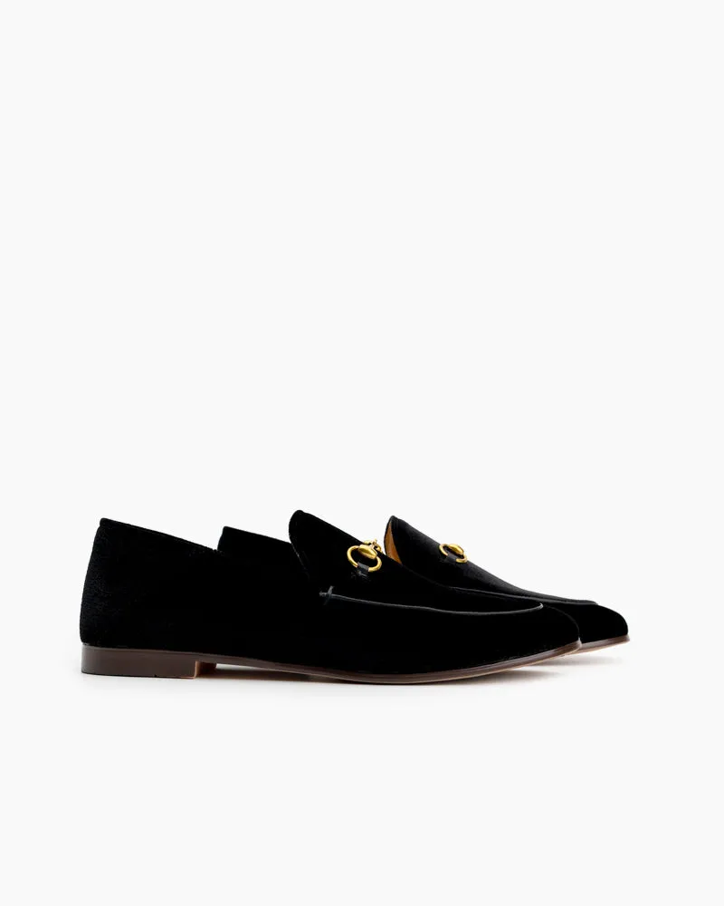 (Clean Up - US 8) Classic Metal Buckle Velvet Loafers