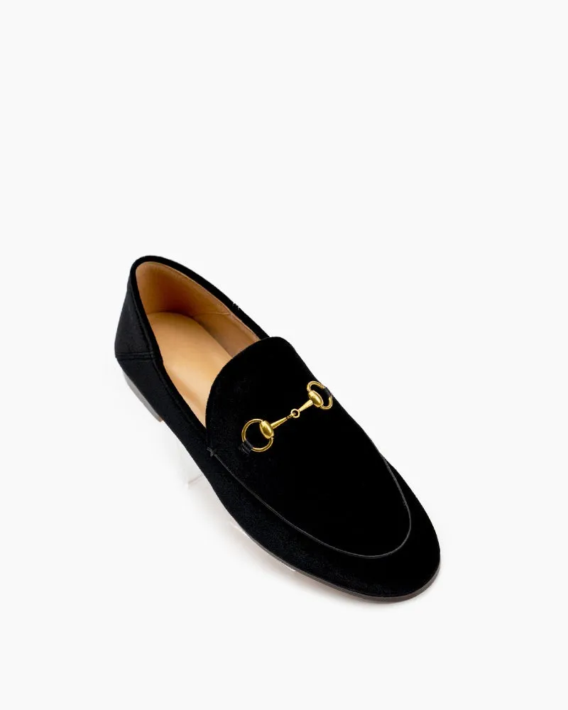 (Clean Up - US 8) Classic Metal Buckle Velvet Loafers