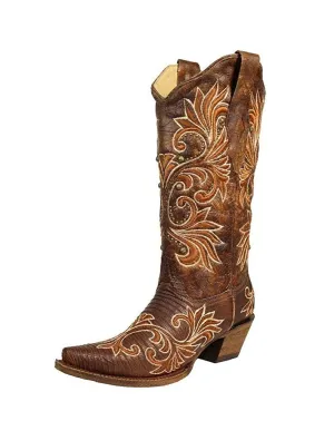 CORRAL Women's Lizard Western Snip Toe Boots, Brown A3328