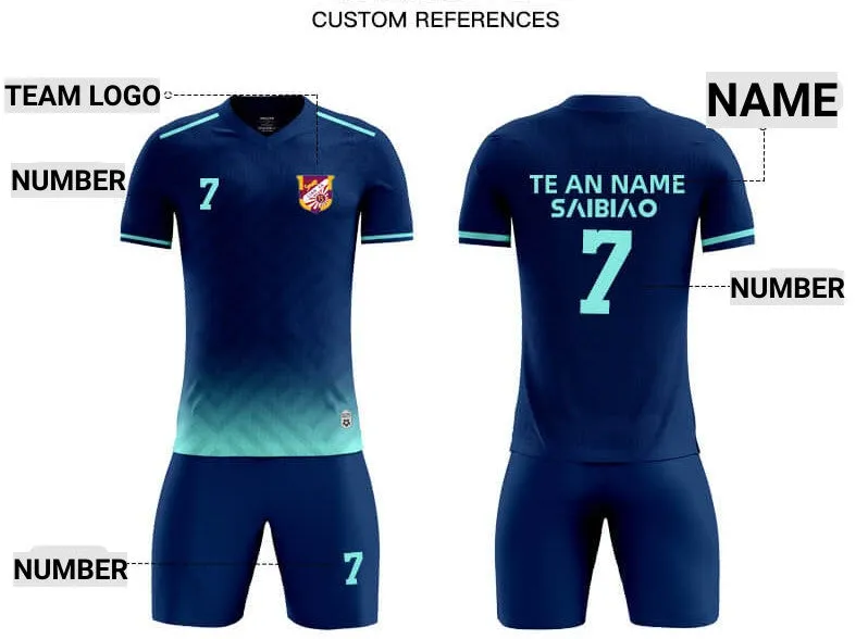 Custom Printed Pattern Black and Blue Men's Soccer Jerseys & Uniforms