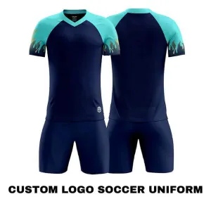 Custom Printed Pattern Black and Blue Men's Soccer Jerseys & Uniforms